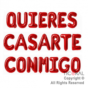 SET DE GLOBOS METALIZADO FRASE QUIERES CASARTE CONMIGO ROJO 21 UNIDADES